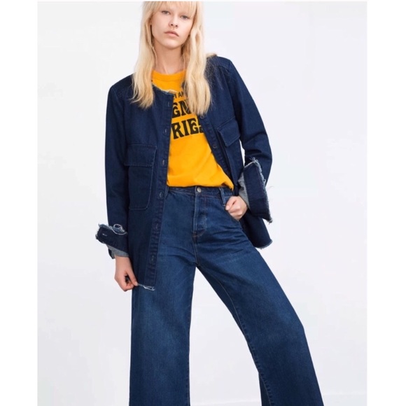Zara Jackets & Blazers - ZARA Trafaluc Frayed, Raw Hem Dark Denim J…